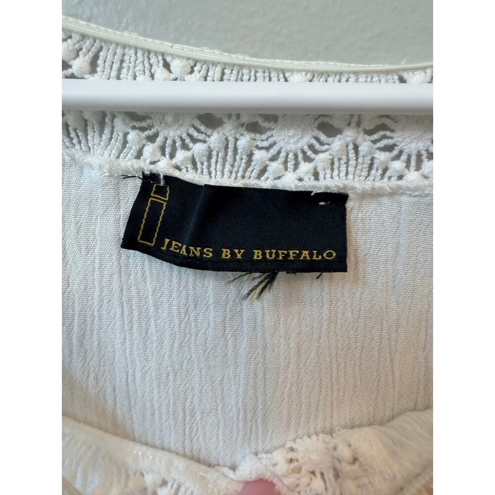i Jeans by Buffalo White Boho Crochet Lace Cold Shoulder Peasant Blouse Top M - Picture 3 of 7